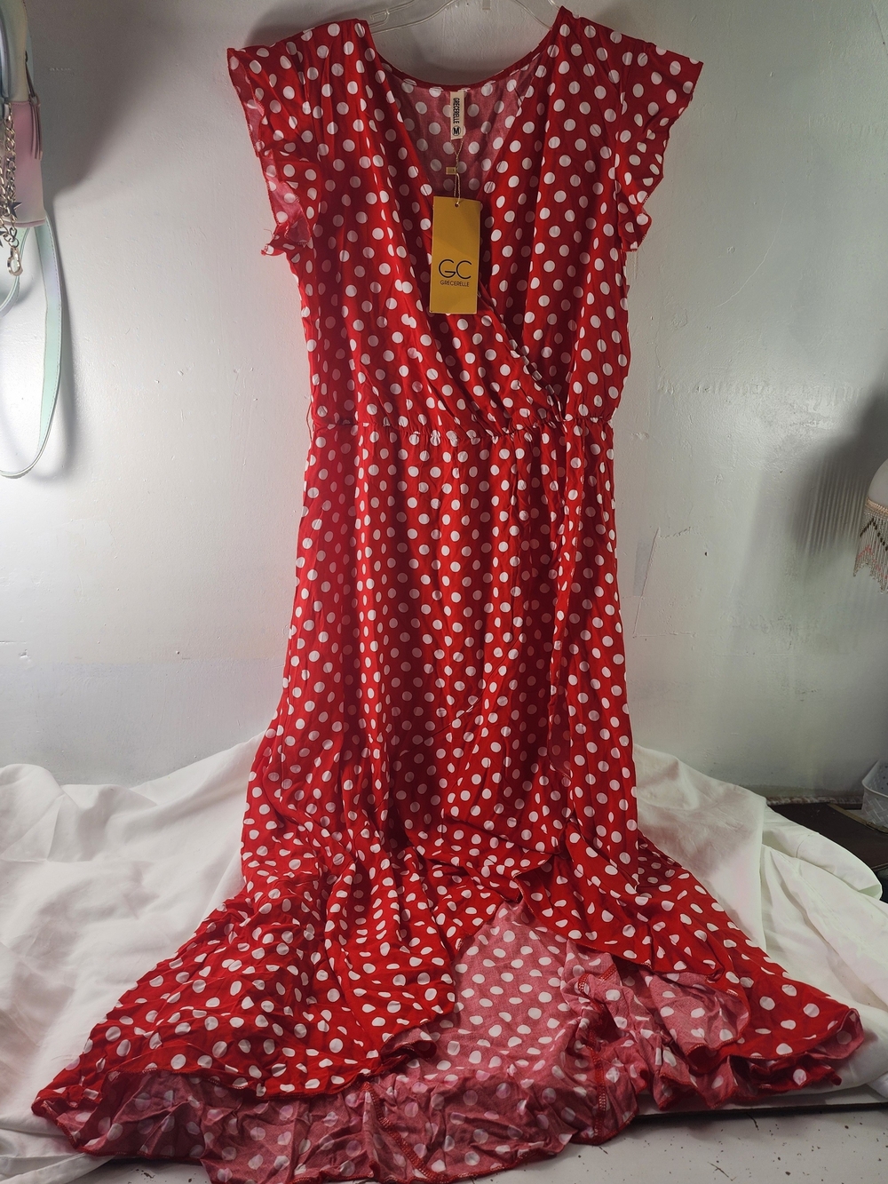 Red Polka Dot Wrap Maxi Dress